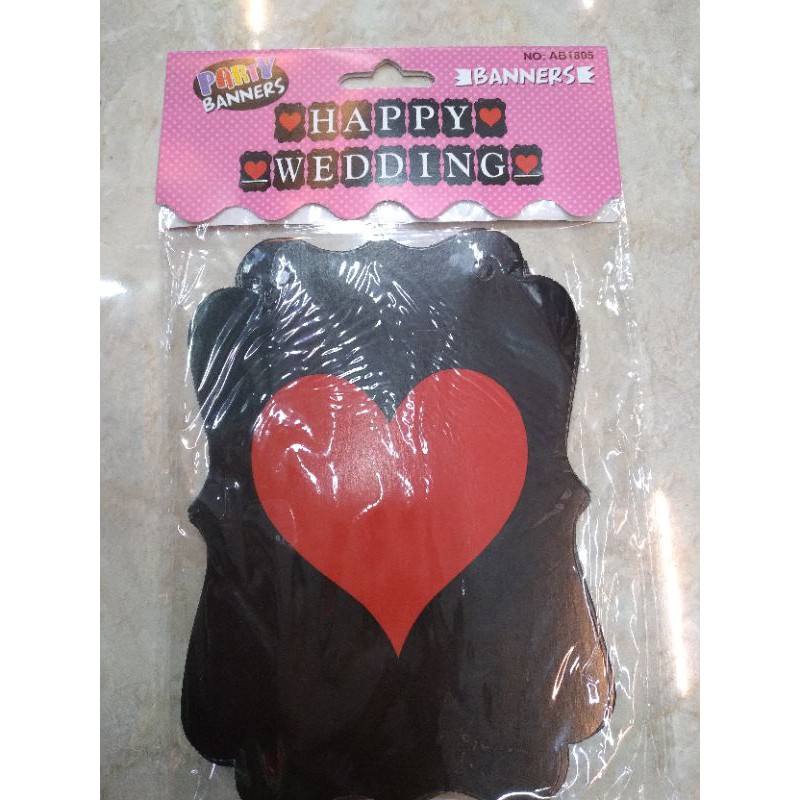 Banner kertas Happy Wedding hitam/ rangkaian nikahan/ bunting flag selamat menikah