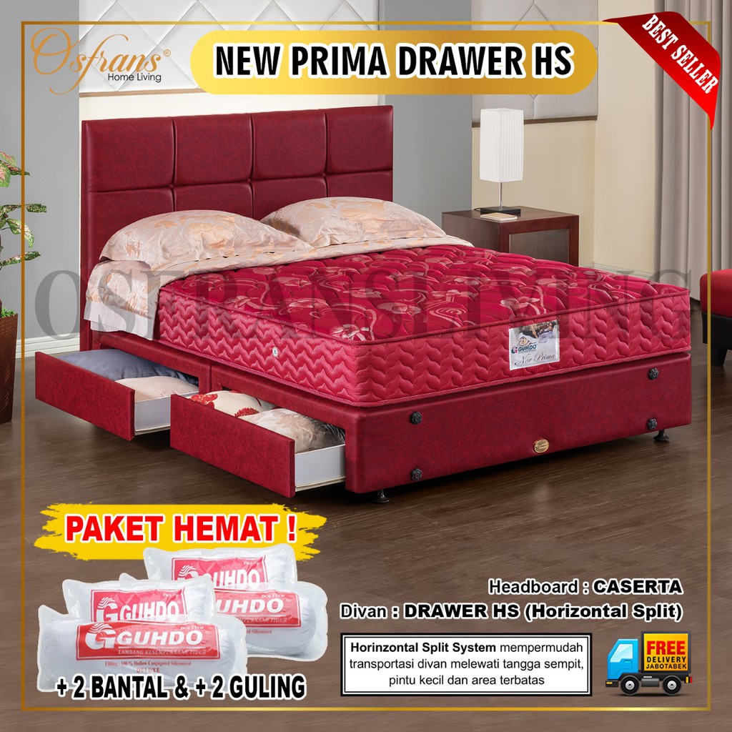 Guhdo New Prima Drawer HS - Fullset Caserta Style - SPRING BED SET