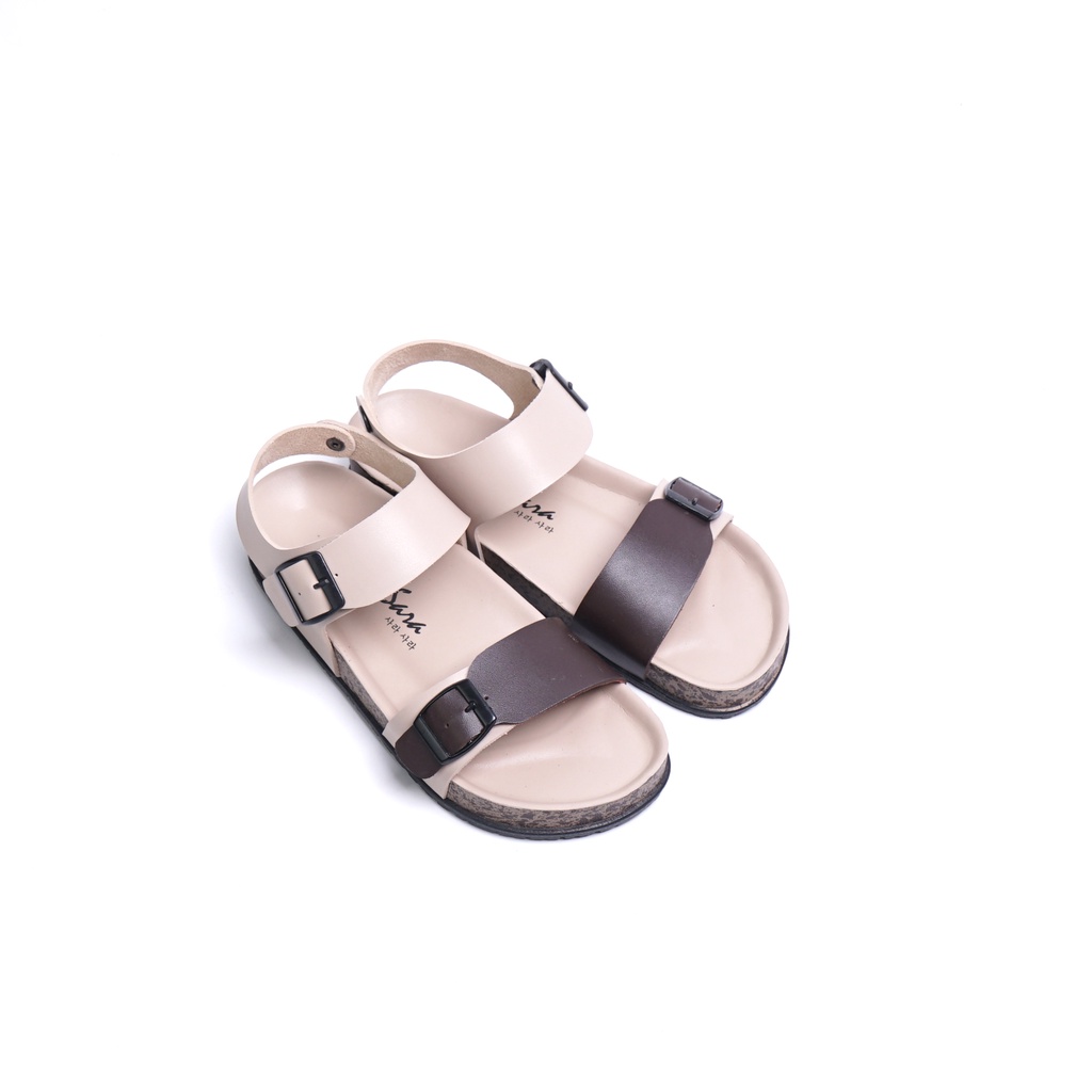 Sara Sara SELLY Sandal wanita casual sandal slop cewek puyuh kekinian model birken gesper backstrap-Cream