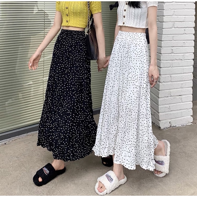 rok wanita korea plisket polka kecil /rok korea bahan hyget premium fit to xl