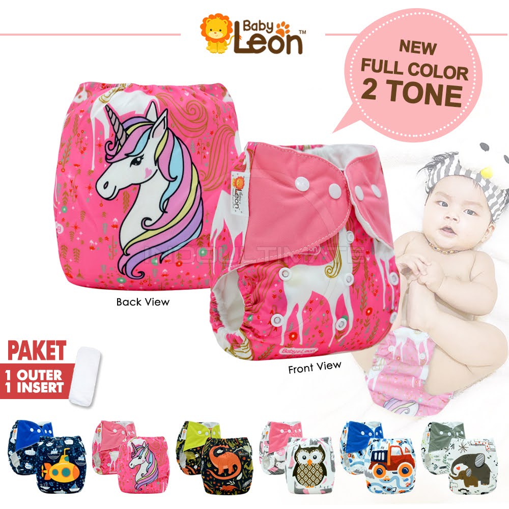 Clodi popok cuci ulang PRINT+ INSERT BABY LEON cloth diapers diaper popok bayi kain