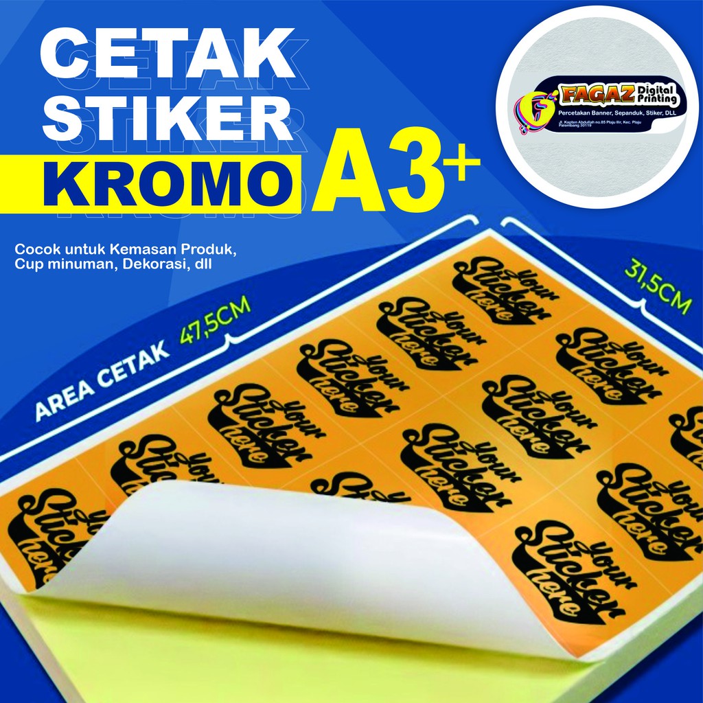 

Cetak Stiker Kromo Per A3+ (BISA FREE DESIGN + Cetak + Cutting)