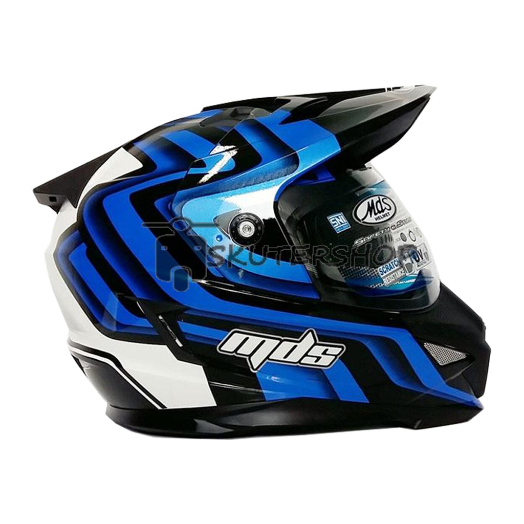 Andriawanhs Helm MDS Full Face SNI Motocross Super Pro Seri 2 Biru Hitam Putih Glossy (2Kg)