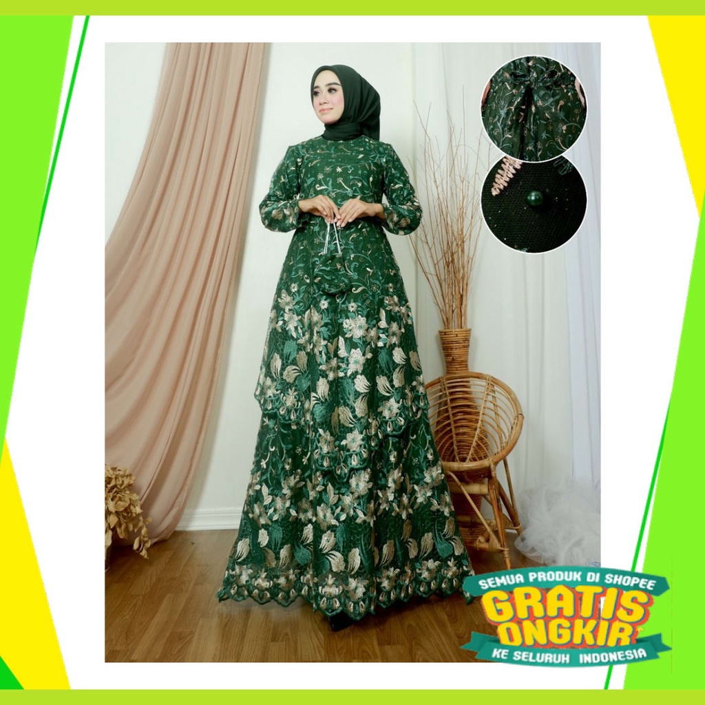 Maxi Hijau ijo Green Lumut Stabilo Lemon Jotol Botol /  Kadai.baju / Gamis tingkat runcing / Gamis p