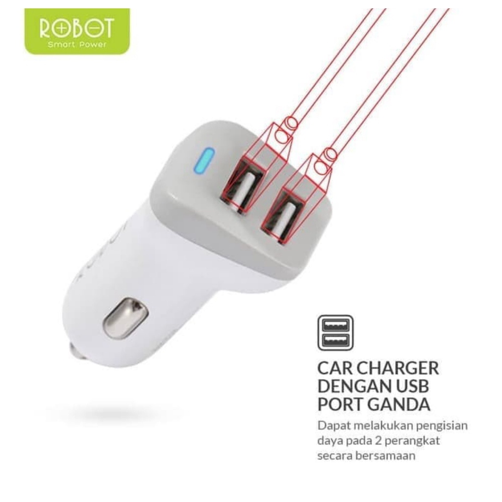 Car Charger Dual Input Robot RT-C06 Charger Mobil Dua Lubang usb