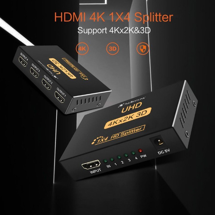 HDTV Splitter 4 Port Hub Full Video 1X4 HD Spliter Split 1 In 4 Out Repeater Amplifier V1.4 3D 1080P