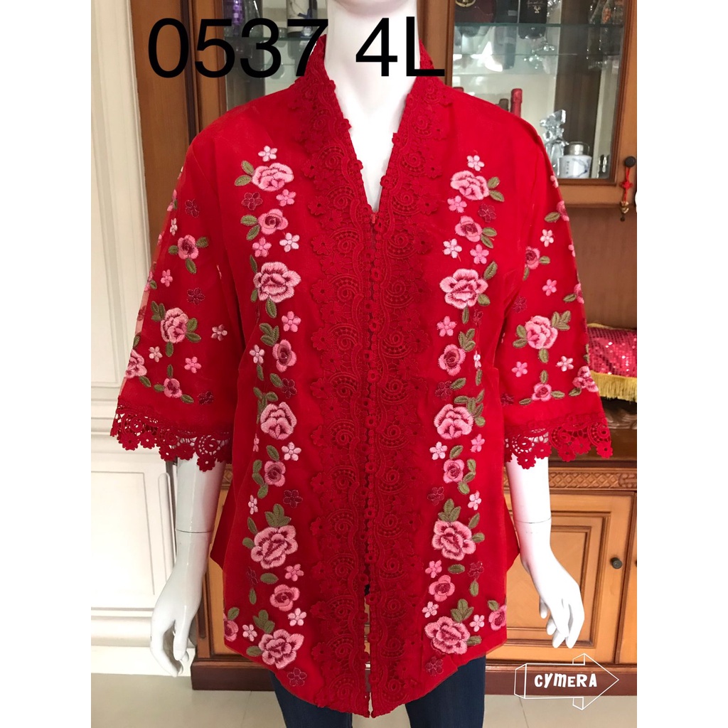 Kebaya alexuez merah jumbo 0537 bordir organdi