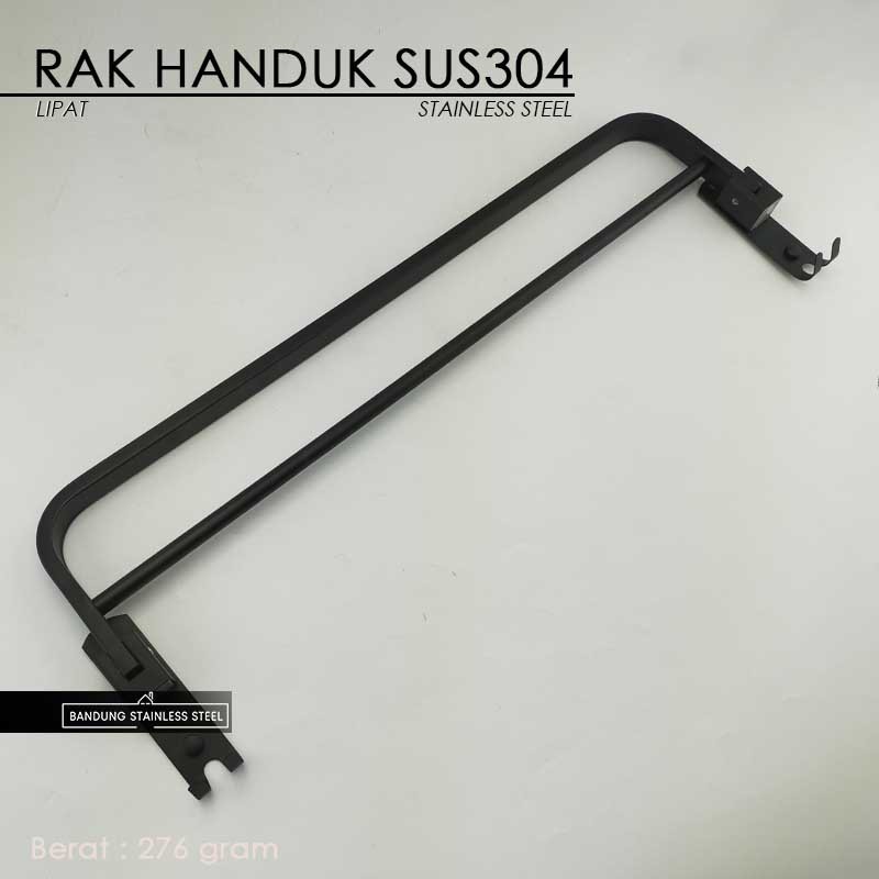 Rak handuk hitam lipat doff elegant mewah 2 baris black stainless kamar mandi sus304