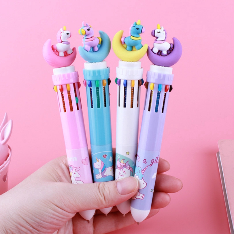 Pen Ballpoint Desain Kartun Moon Unicorn, 10 Warna