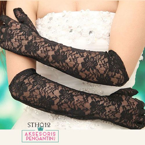 [SIAP KIRIM] SARUNG TANGAN AKSESORIS PENGANTIN WANITA WEDDING GLOVES HITAM STH012