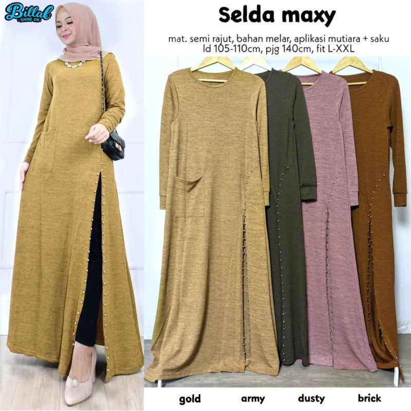Selda Maxy Long Tunik Slit Semi Rajut Mutiara