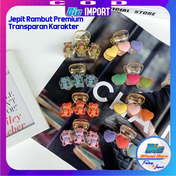 Jepit Rambut Transparan Karakter Premium impor Best Seller