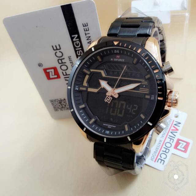 New Jam Tangan Pria Naviforce 9133 Black RoseGold Original