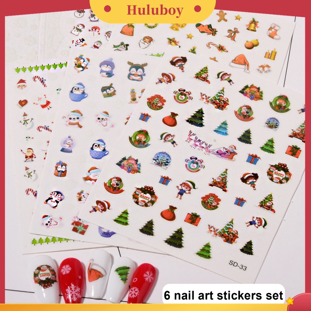 Huluboy Huluboy♡ 6pcs Stiker Kuku Motif Bunga Natal Untuk Pemula