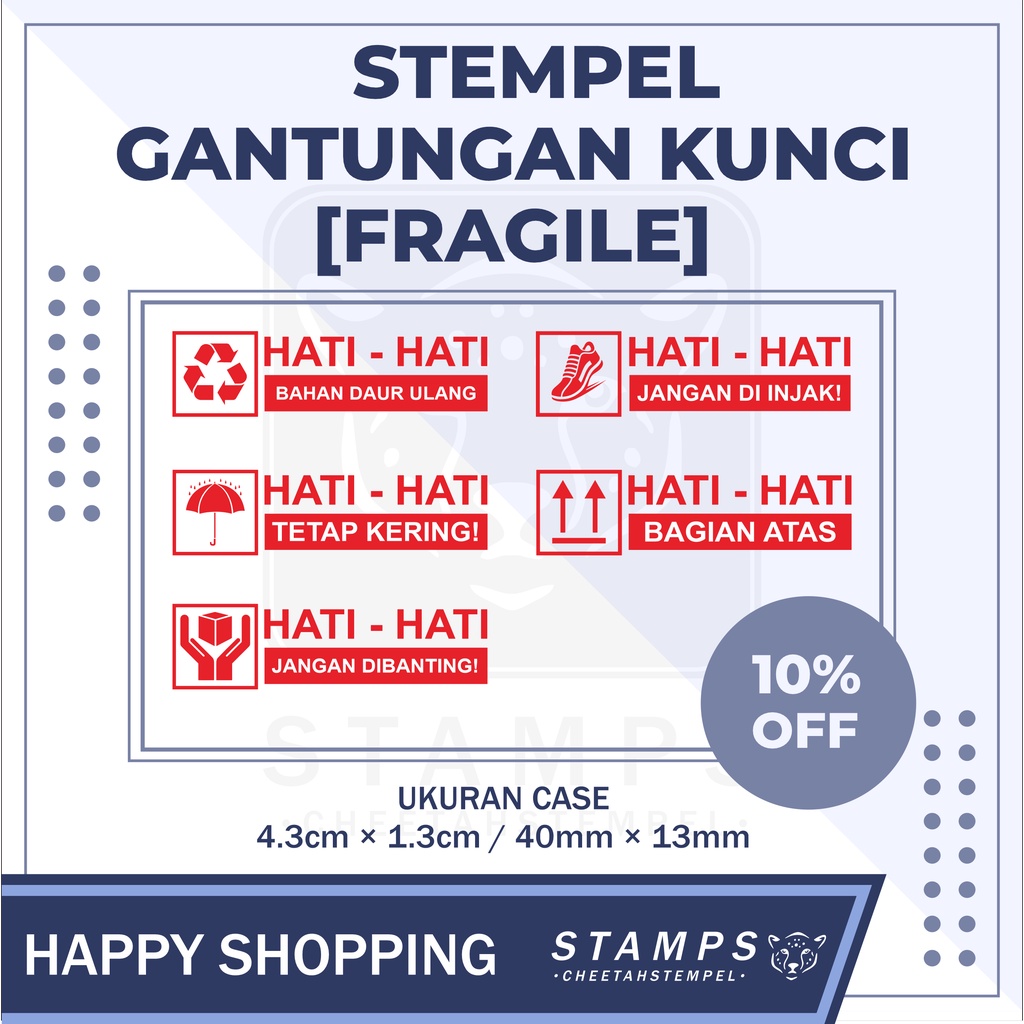 

STEMPEL FRAGILE, STEMPEL OTOMATIS, STEMPEL GANTUNGAN KUNCI 43mm × 13mm