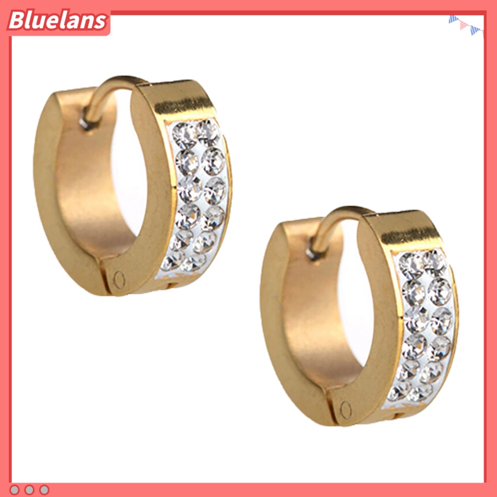 Anting Stud Model Hoop Huggie Gaya Punk Bertahtakan Batu Imitasi Unisex : Bahan Baja Titanium