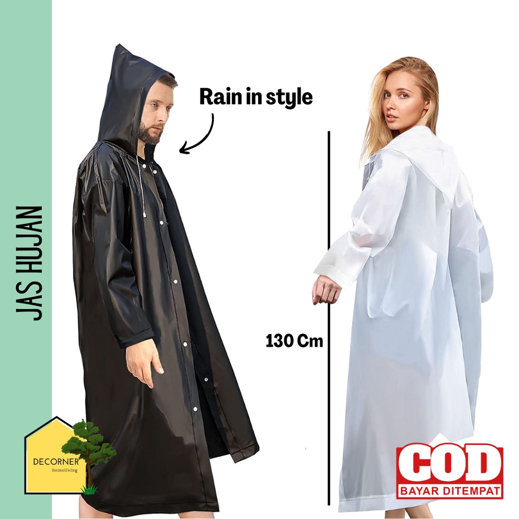 Rain Coat Polos Jas Hujan Gamis Hoodie Panjang 130 Cm Kancing Klip Full 100% Waterproof