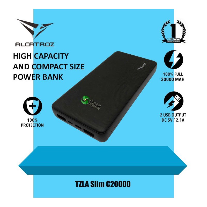 Alcatroz TZLA Slim C20000 TYPE-C Input Powerbank Free Cable Lightning