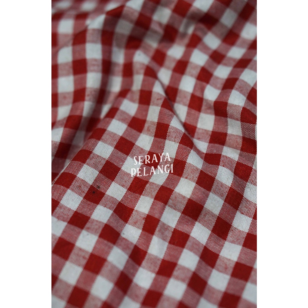 [METERAN] Kain Katun Motif Kotak-Kotak | Cotton | Bahan Pakaian | Bahan Dekorasi | Kostum | Catur | Checkered Pattern | Warna Merah