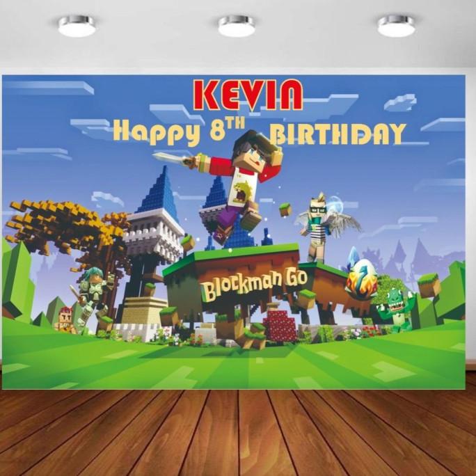 Helnan_Store | Custom Banner Backdrop Blockman Go Ulang Tahun Minecraft Birthday