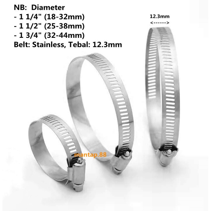 Klem Selang Stainless / Hose Clamp 1 1/4&quot;, 1 1/2&quot; , 1 3/4&quot; (Tebal 12.3mm)
