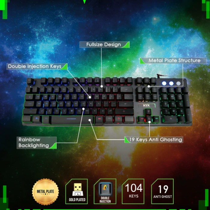 Nyk KR-201 Game Master Keyboard Gaming Rainbow Full Size Metal