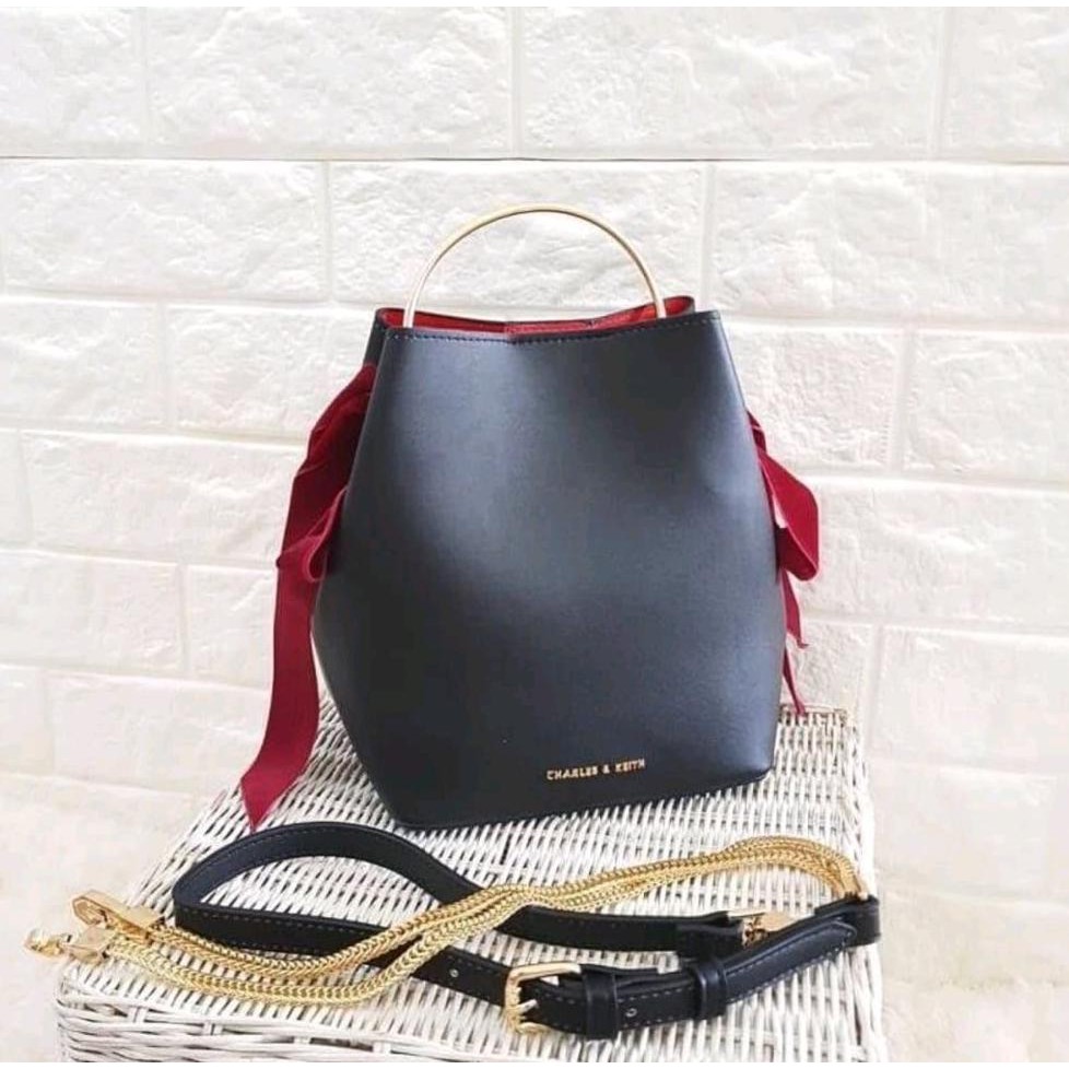 Tas charles&keith velvet bow original 3 colours import