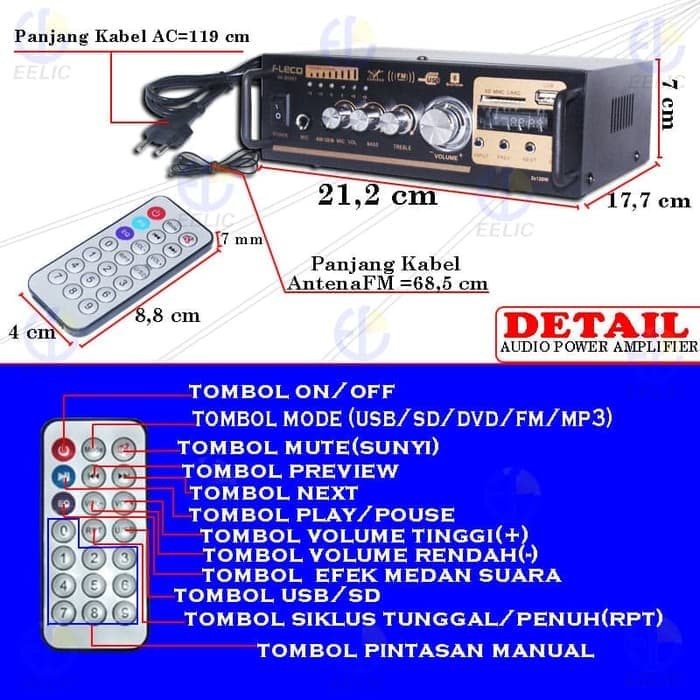 COD Amplifier FLECO AK-805BT Bluetooth Stereo Ampli + USB + FM Radio//AMPLI KARAOKE FLECO AK-805BT