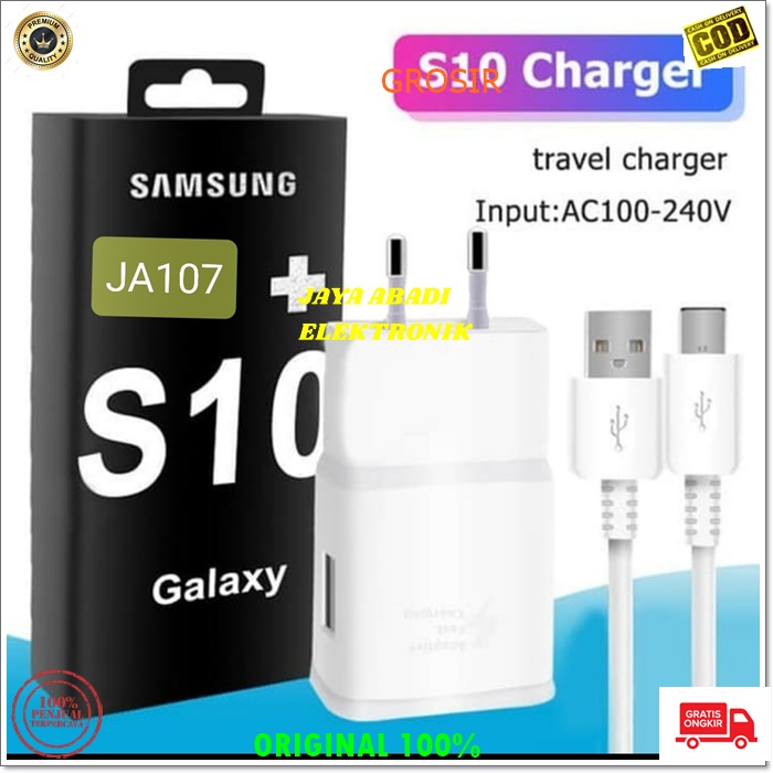 J107 SAMSUNG S10 ADAPTOR CHARGER SATU SET USB TYPE C TEBAL CASAN SUPPORT FAST CHARGING TRAVEL ADAPTER ANDROIT CHARGE SMART SPEED QUICK CHARGE QUALLCOMM MULTI UNIVERSAL ORIGINAL BISA UNTUK SEGALA JENIS MERK HANDPHONE ANDROIT YANG MENGGUNAKAN TYPE C