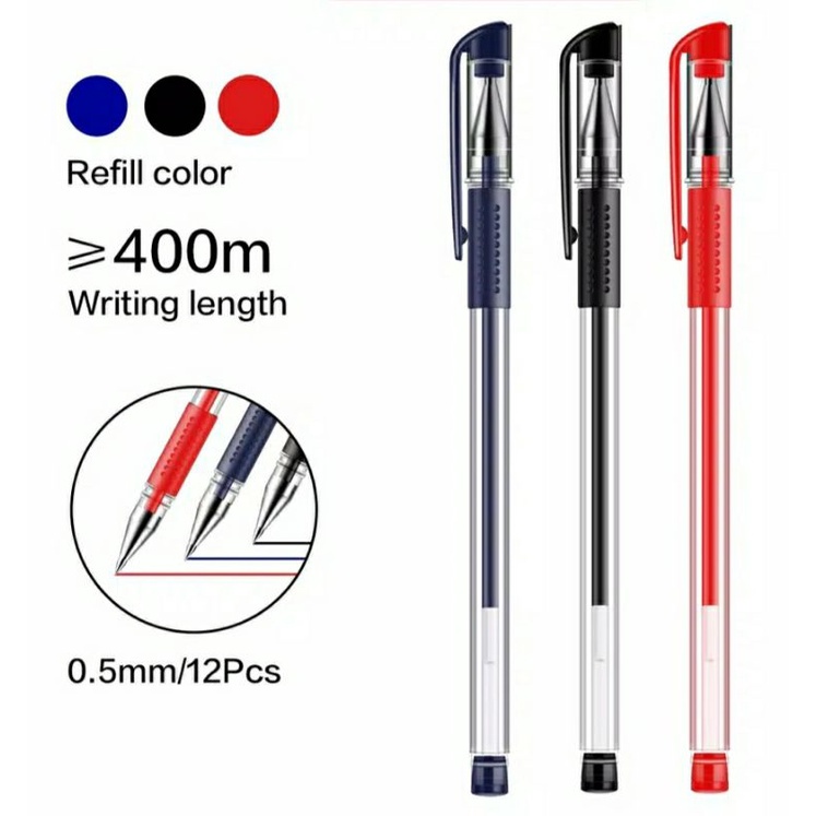 Alat Tulis Pulpen Polpen bolpen Bulpoin Bolpoin Gel Ink 0.5Mm Kantor Sekolah Pena Pen Tinta Cair Standart Warna Merah Hitam Biru