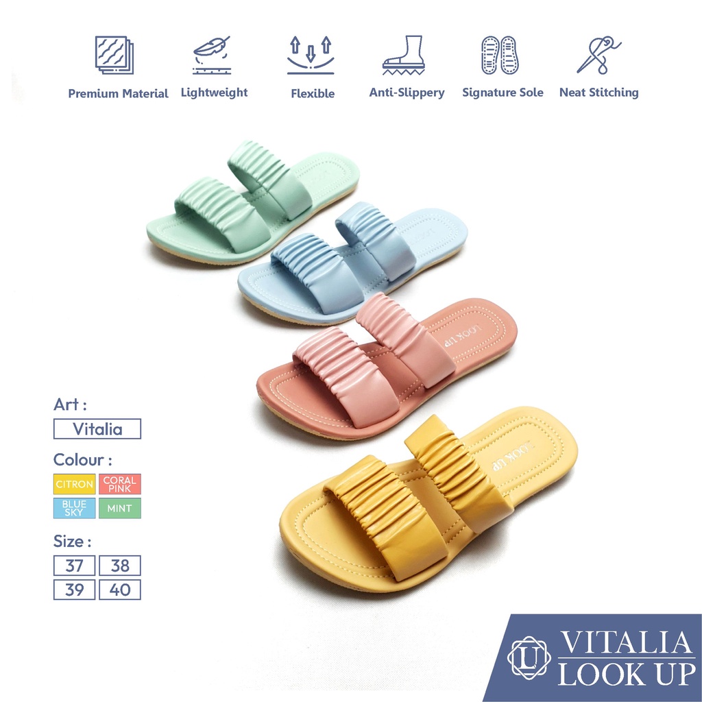 Sandal Wanita Look Up Ruffle Kokop Kekinian Sandal Kulit Wanita - VITALIA
