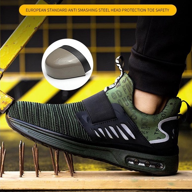 Sepatu Safety shoes slip on Ringan Lapisan besi di ujung sneakers keselamatan kerja pria dan wanita V3