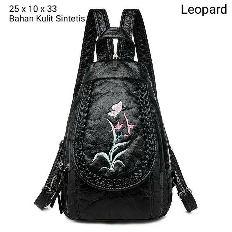 BISA COD tas ransel bordir top bunga kulit sintetis wanita