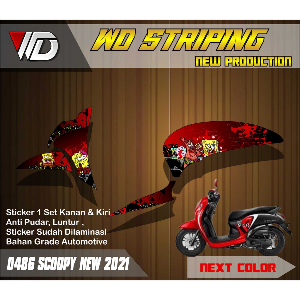 0486 Stiker striping scoopy 2021 variasi Spongebob Zombie murah