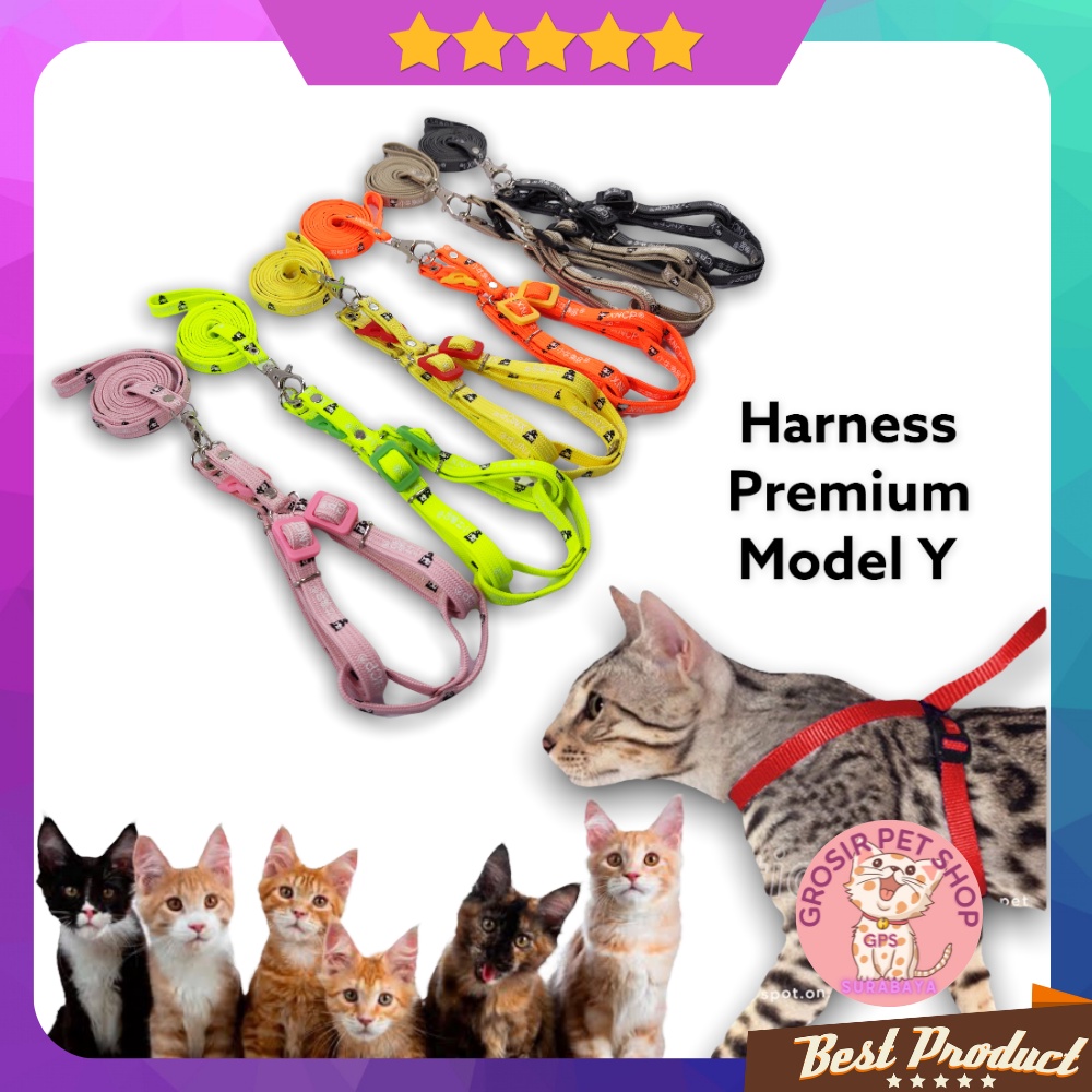 Tali harnes kucing / harness kucing model Y premium