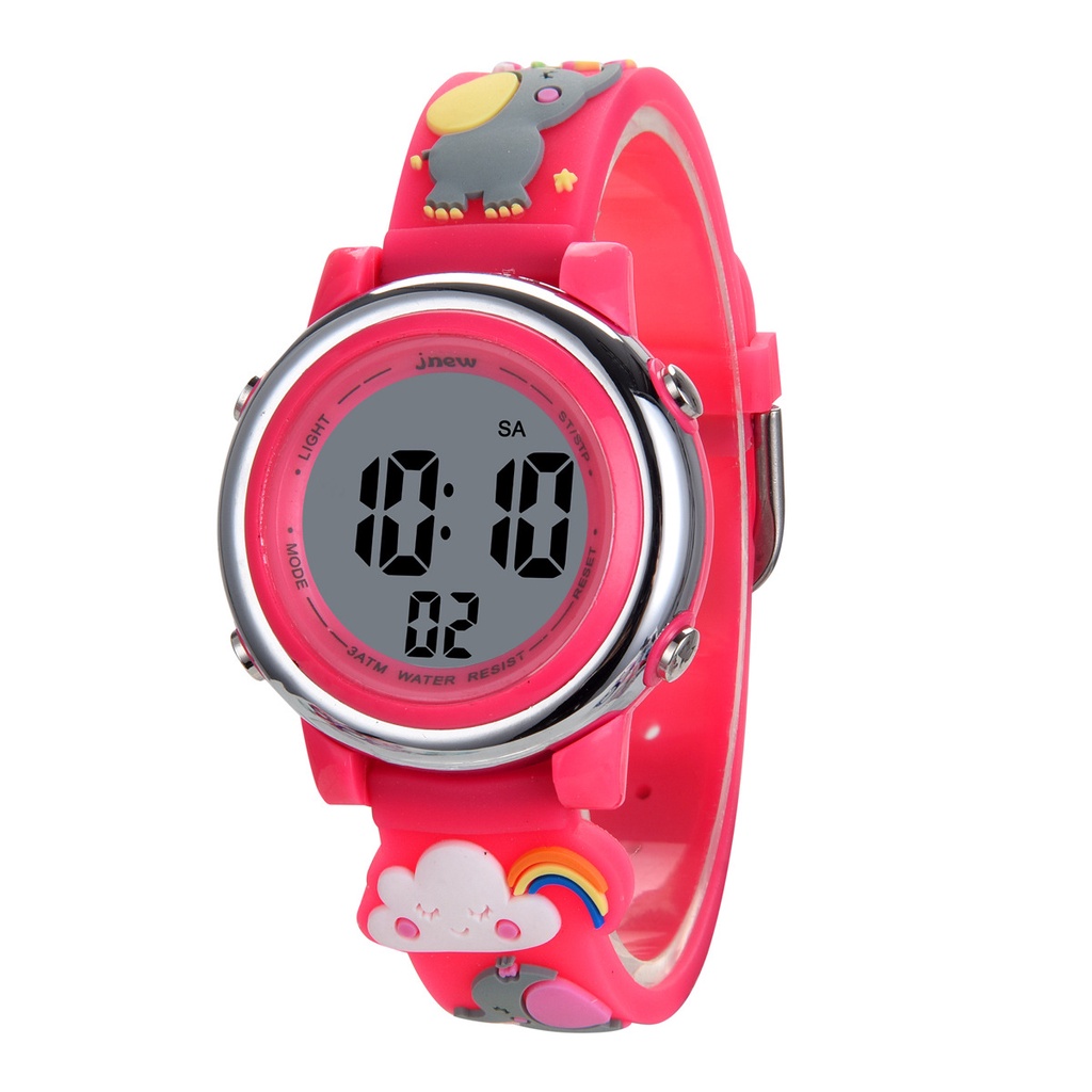 Cartoon sports electronic watch alarm waterproof student children's LED electronic watch happy elephant theme