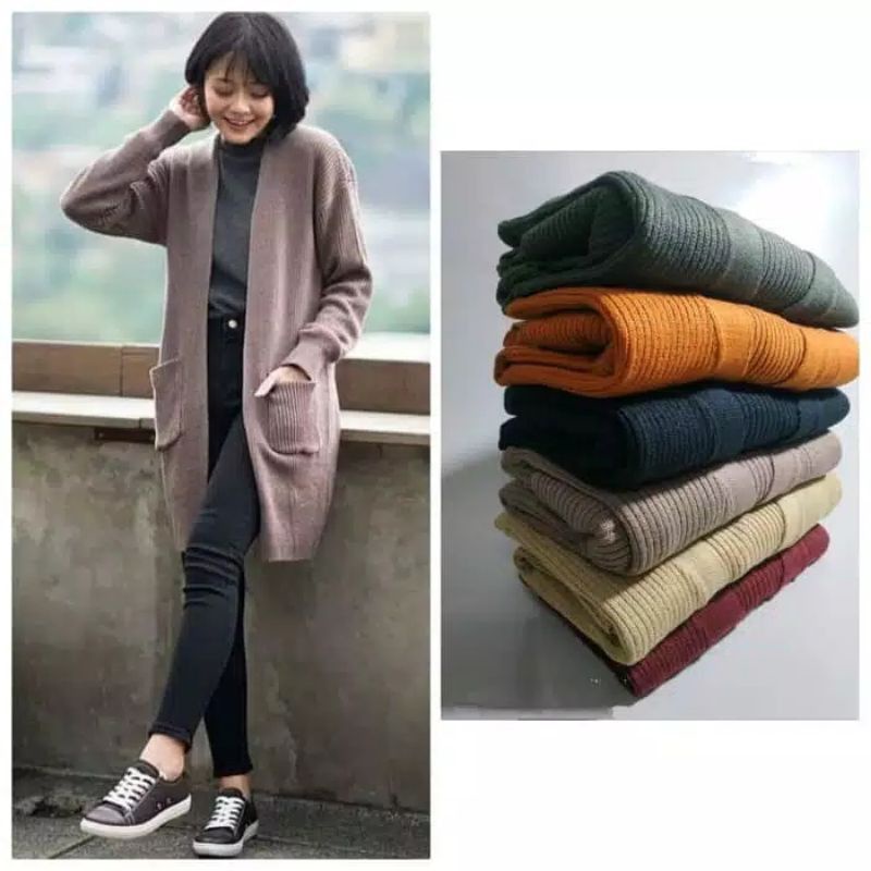 PROMO !! VEGGA CARDI - Cardigan Long Belle Outer Oversize-Burgandy