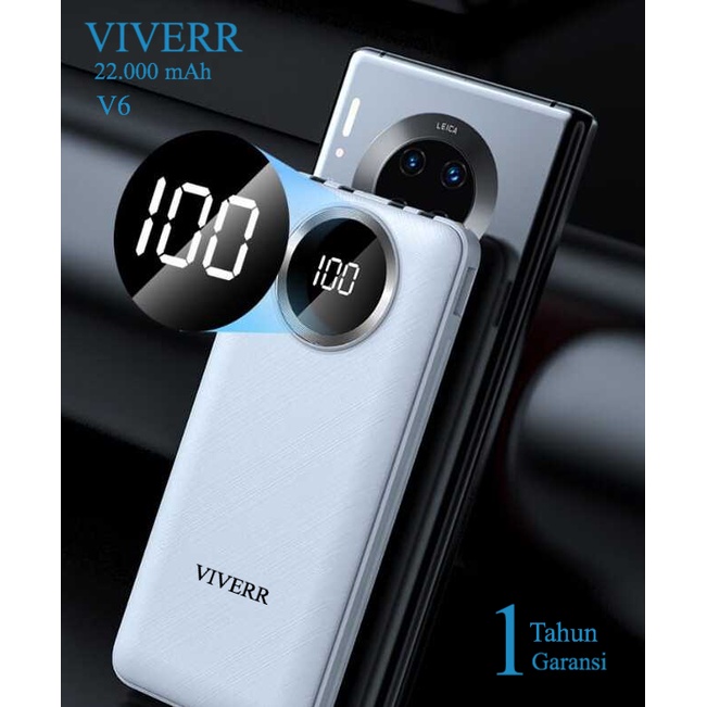 Powerbank VIVERR V6 Kapasitas 22.000 mAh Fast charging Original Garansi 1 tahun.