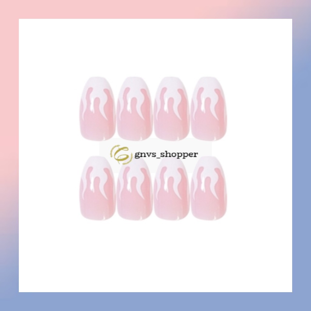 Kuku Palsu + Lem - Fake Nails - Kuku Palsu Nail Art 24pcs_Set WARNA PINK/BIRU/UNGU