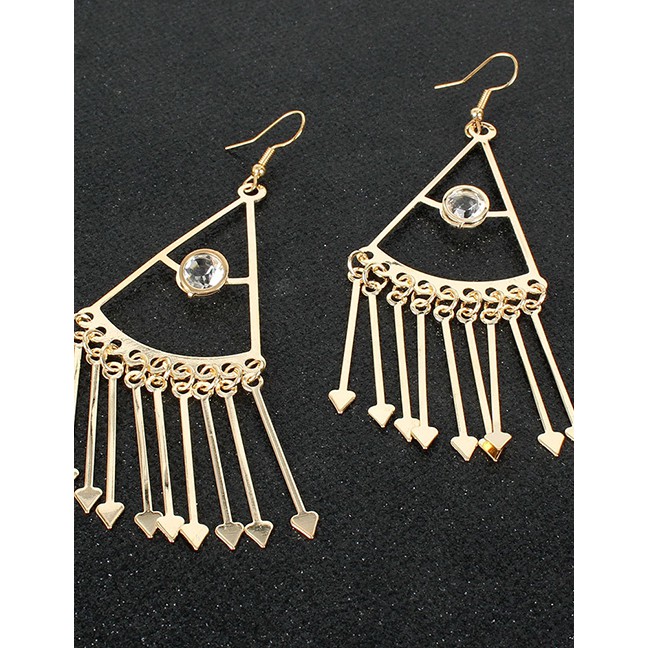 LRC Anting Gantung Fashion Golden Alloy Tassel Diamond Earrings K44449