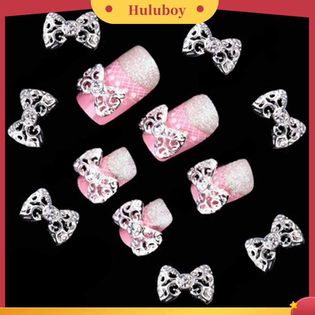 Huluboy Huluboy♡ 10pcs Stiker Kuku 3D Motif Pita Aksen Berlian Imitasi Bahan Alloy Untuk Kencan