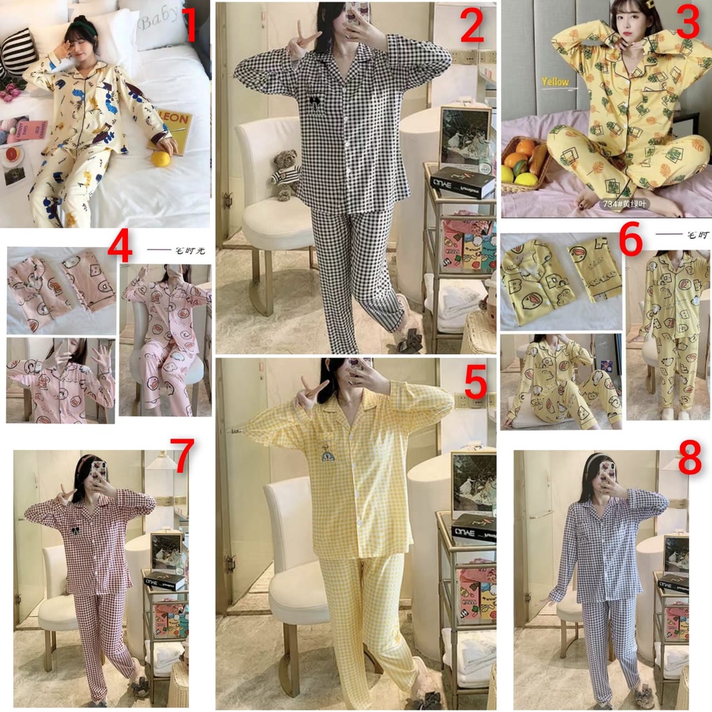 Baju tidur piyama lengan panjang celana panjang bahan spandek import