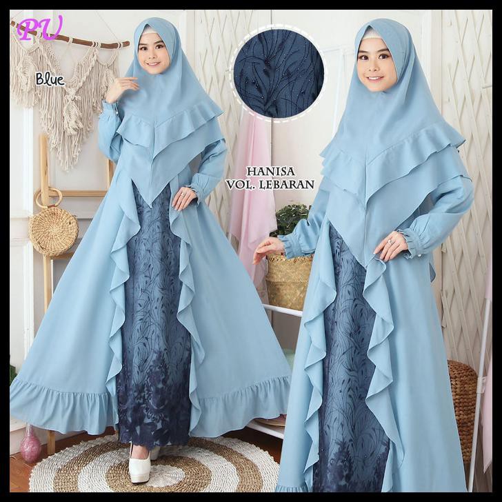 Gamis Jumbo Haniva Biru Syari Premium Baju Muslim Pesta Mewah