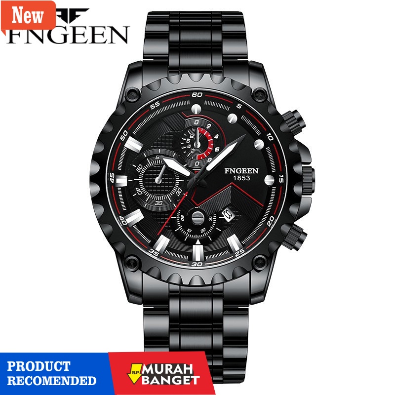 Jam tangan analog pria terbaik- FNGEEN 5757 Jam Tangan Pria Luxury Stainless Steel Quartz Original T