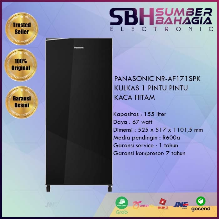PANASONIC NR-AF171SPK KULKAS 1 PINTU PINTU KACA HITAM (NEW) KHUSUS BANDUNG