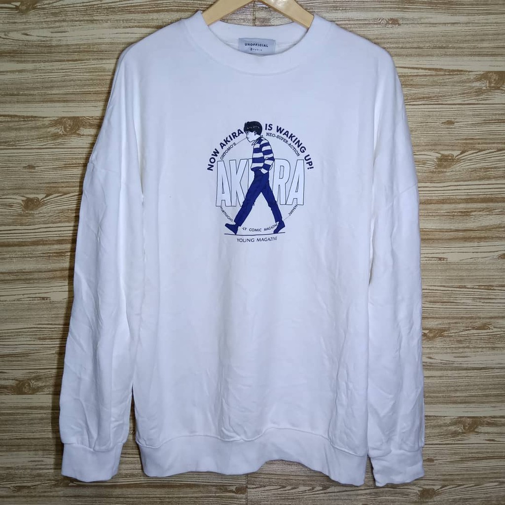 Baju Sweater oblong crewneck bekas secondbrand Unofficial Putih Akira ukuran L murah berkualitas