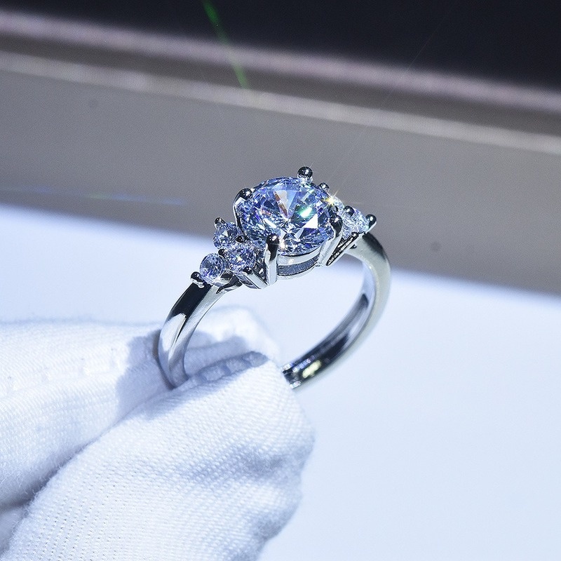 Pt950 Cincin Lapis Silver Model Terbuka Aksen Berlian Untuk Wanita
