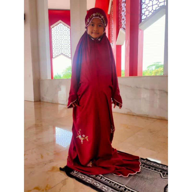 mukena lajur/terusan bordir tile anak anak