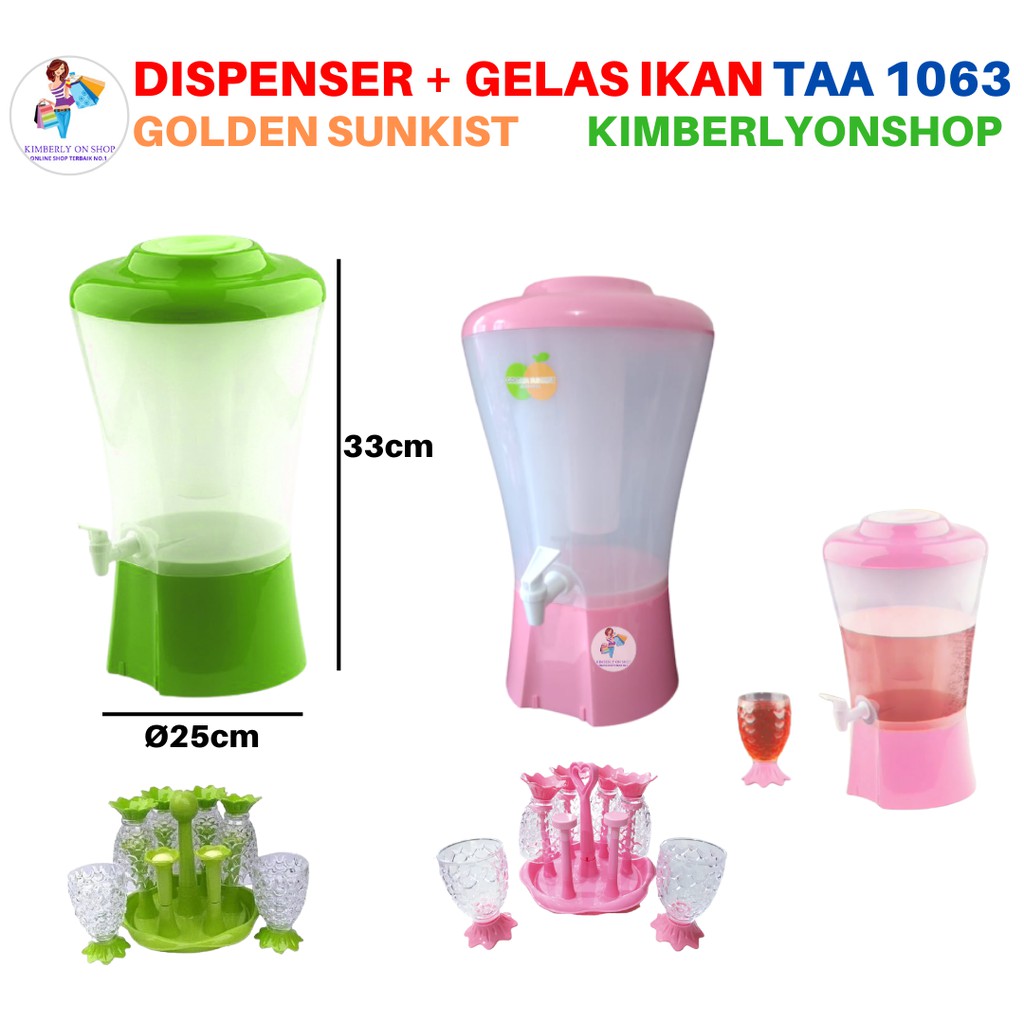 Dispenser Set Gelas Ikan Free Tempat Gelas Golden Sunkist