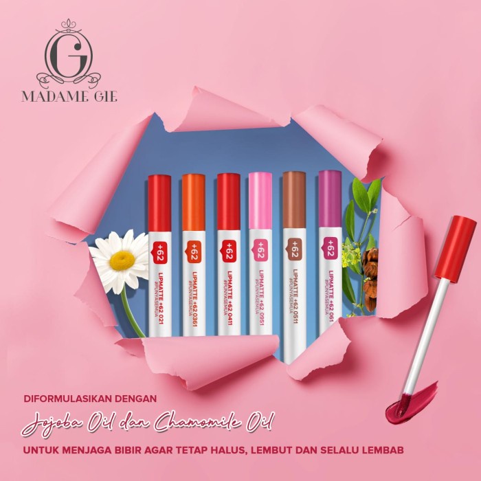 MADAME GIE +62 Lip Matte Lip Cream Matte Lipstick Lipstik by AILIN